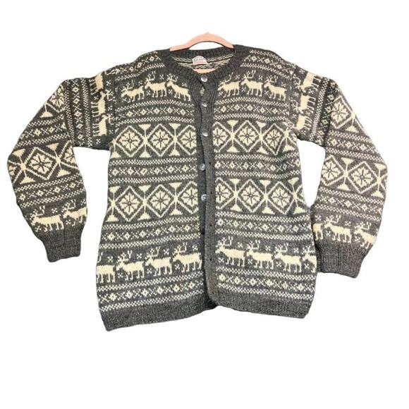 O.Allers Cardigan Sweater Hand Knitted in Bergen-Norway Wool Unisex